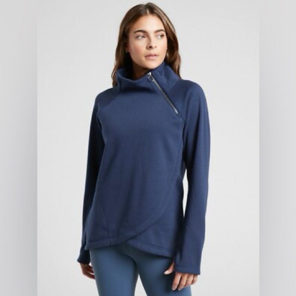 Athleta Cozy Karmw ASYM Pullover Navy Blue Yoga Winter Athleisure Adult XS NWT